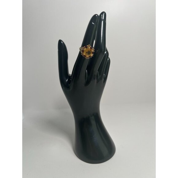 Vintage 10K Gold Citrine & Garnet Cocktail Ring Size 6 Hexagonal Design - Picture 4 of 11